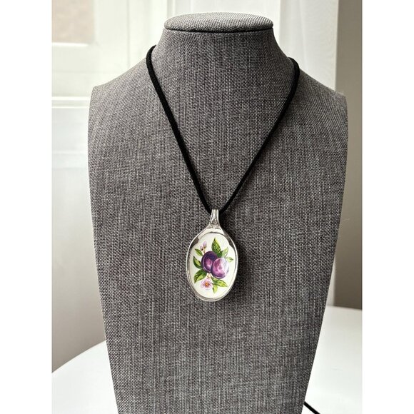 Vintage Avon Jelly Fruit Pendant Necklace: Plums silver souvenir spoon - Picture 1 of 6